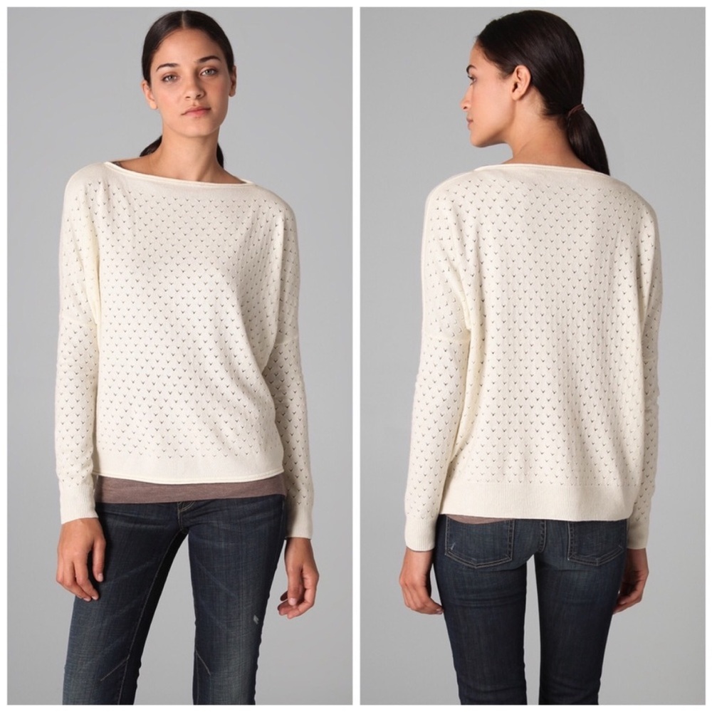 Vince Ivory Wool/Cashmere Pointelle Dolman Sweater